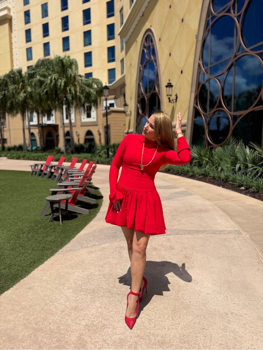 Red Long-Sleeve Fit & Flare Dress - Women